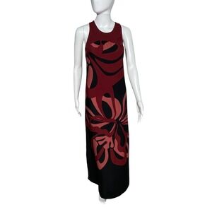 Large Anthrpologie Farm Sleeveless Floral Maxi Dress Burgundy Black Cutout